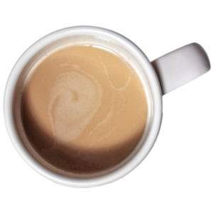 collagen creamer shown in white mug with coffee.